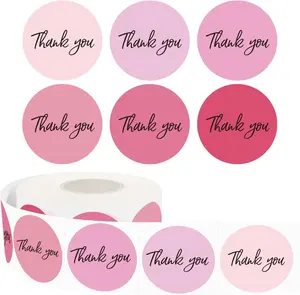 Starboling Coated Paper Thank You Stickers - 500pcs 1.5in Round Shape Waterproof Multiple Designs Green Labels for Small Business Packing, Envelopes