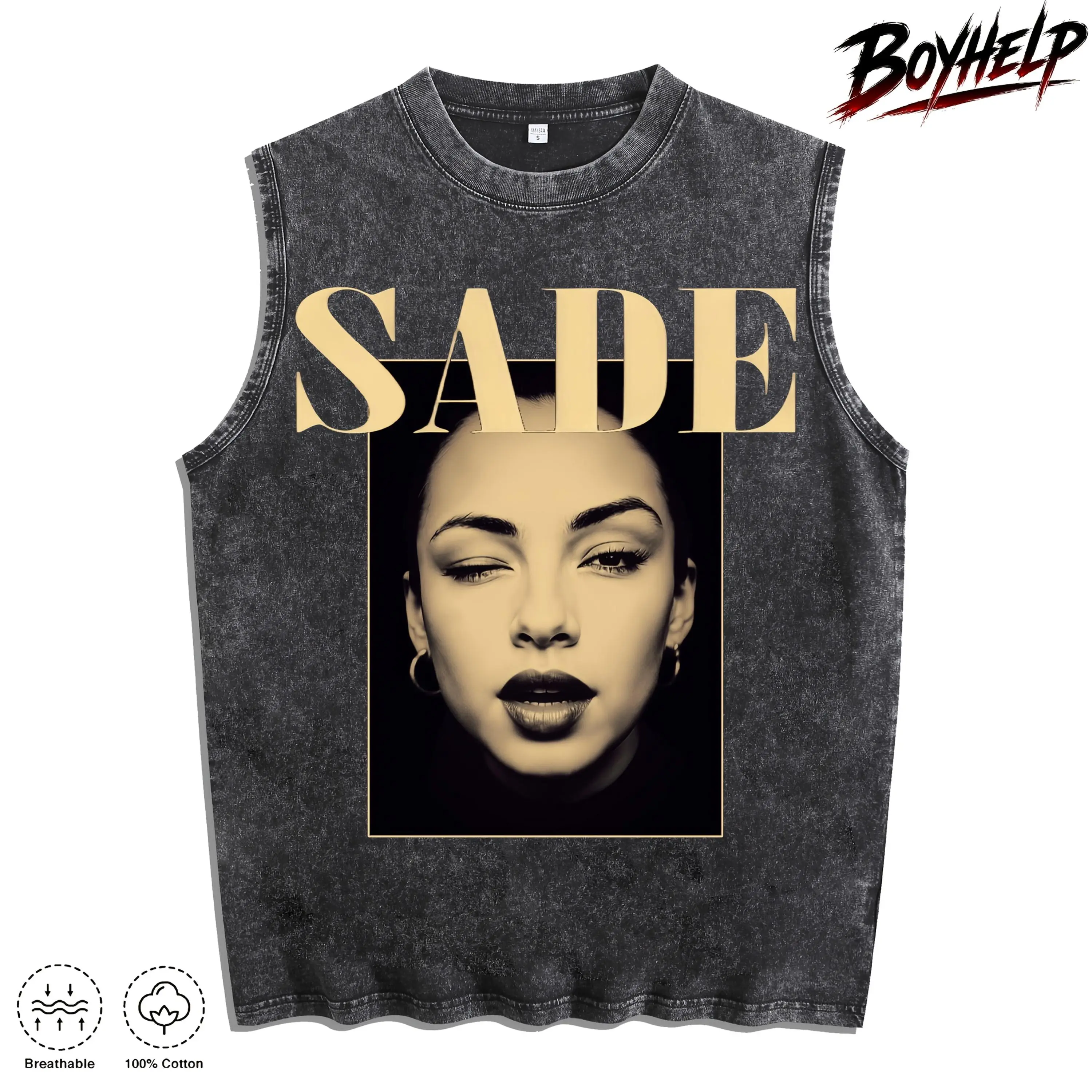 Cool Girl Printing, Versatile, Distressed vest Loose Fit, Casual Street Style,unisex Casual Crew Neck Sleeveless Washed Vest Vintage Sade Graphic Vest - Bohemian Retro sohochic