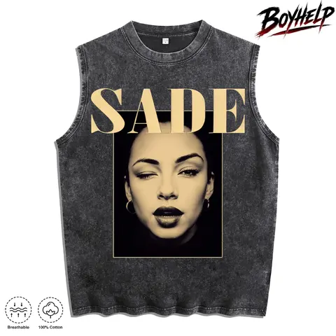 Cool Girl Printing, Versatile, Distressed vest Loose Fit, Casual Street Style,unisex Casual Crew Neck Sleeveless Washed Vest Vintage Sade Graphic Vest - Bohemian Retro