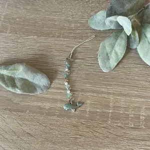 Cute Whale Beaded Phone Charm with Aquamarine Beads and Secure Ring for Easy Attachment