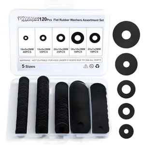 120 count Flat Rubber Washers Assortment Kit,16/18/20/25/30mm Black Washer,Vibration Absorbing Pads Sealing Rubber Washers for Faucets Garden  Screws Hose Plumbing Shower - 5 Sizes