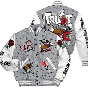 Varsity Jacket Match White Cement 4s: Dripping Trust No One Street Style Graphic GHCP