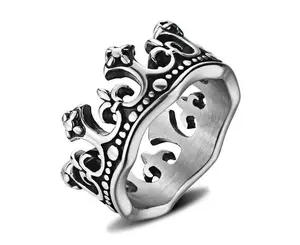 SHOW CRAFT Ancient Roman Crown Vintage Titanium Steel Ring, Male and Female Personality Rings