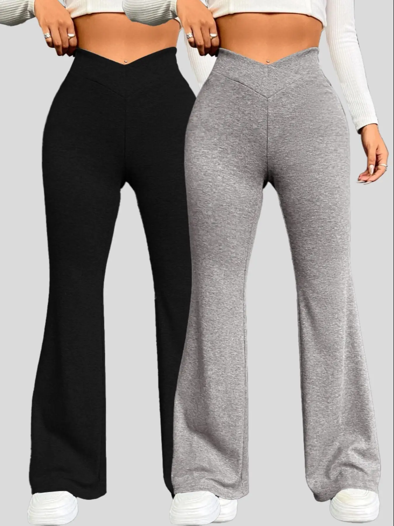 Women's Plain Wrap High Waist Flare Leg Pants, Casual Comfy Bell Bottom Trousers for Daily Wear, Ladies Bottoms for Summer