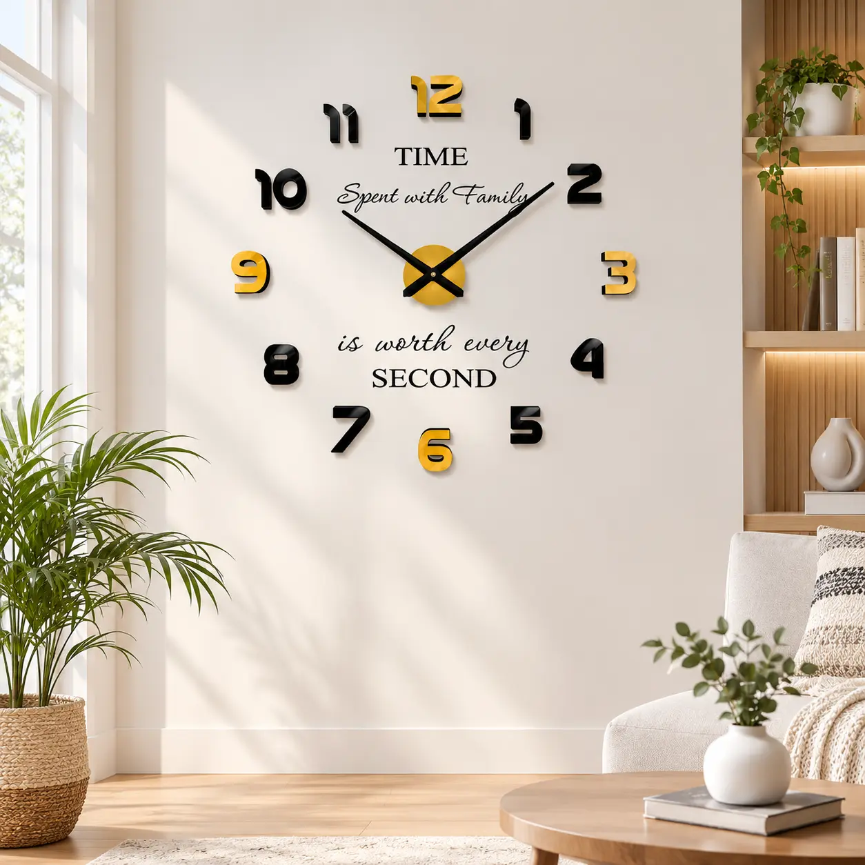 Modern Large Wall Clock, 3D Number Wall Decor Clock, Silent Quartz Clock, Stylish Home Decoration for Living Room Dining Room