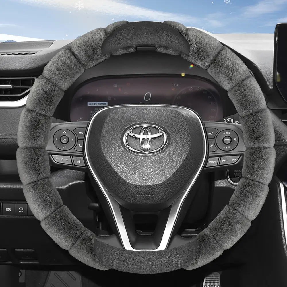 For TOYOTA Plush Steering Wheel Cover Winter Warmth Soft Comfortable Non-Slip Design Easy to Install Fine Grip Feeling For RAV4/Corolla/Hilux/Camry/Yaris/Corolla Cross/Highlander/Kluger/Grand Highlander/Tacoma/Tundra/Sequoia/4Runner/C-HR/Fortuner/Innova