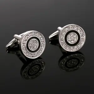Mens Personalized Cufflinks 1 Pair Elegant French with Synthetic Crystals  High-Quality Copper Alloy Shirt Buttons for Men, Sparkling Round Design Gemstone Accents, Perfect Formal Wear, Decorative Clothing