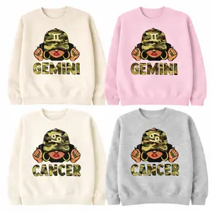 [Full 12 Zodiac] Camo Zodiac Sweatshirt  – Afro Woman Astrology Sign Pullover with Sparkly Hat Graphic, Unisex Horoscope Crewneck Gift for White, Sand, Grey Sport, Pink Color