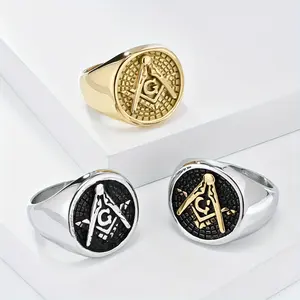 European and American fashion retro style Freemason stainless steel ring ring, men's AG ring jewelry