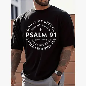 funny vintage mens psalm 91 inspirational t shirt god is my shield christian graphic tee 100 cotton casual short sleeve Unisex Cotton Daily Wear