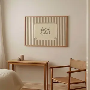Splish Splash Print Neutral Bathroom Wall Art, Vintage Striped Shower Room Decor