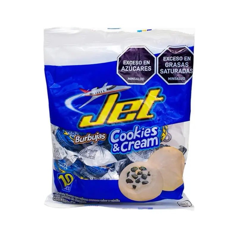 Jet Burbujas Cookies & Cream - 10 Filled White Chocolate Bubbles - Sweet Treats for Any Occasion - Bonbon, Snack, Creamy, Dessert Easter Day
