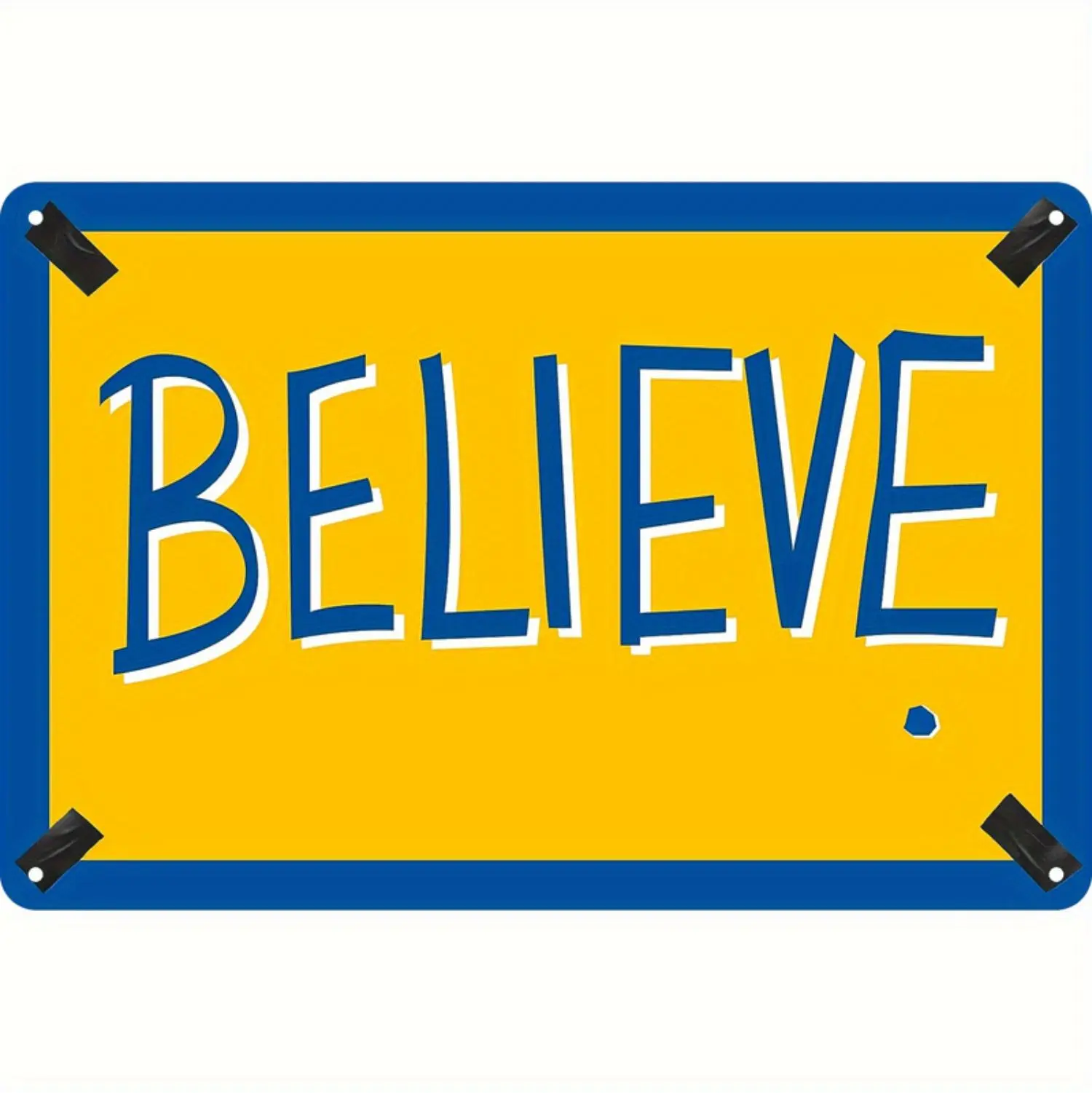 Rustic Believe Metal Wall Sign Ideal for Home and Bar Decor with Vintage Appeal in Blue and Yellow Perfect for Holidays and Year-Round Inspiration