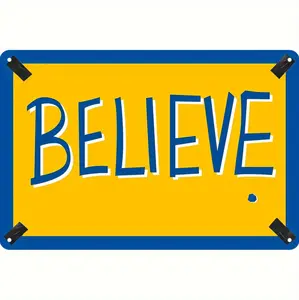Rustic Believe Metal Wall Sign Ideal for Home and Bar Decor with Vintage Appeal in Blue and Yellow Perfect for Holidays and Year-Round Inspiration