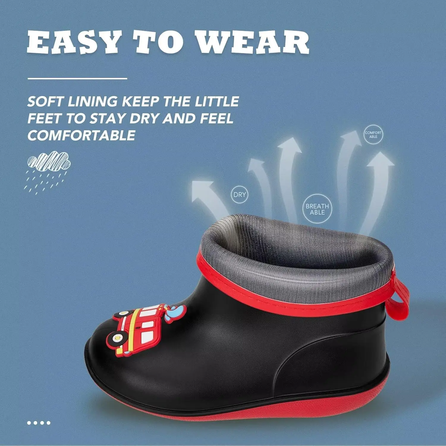 FUNCOO PLUS Closed-Toe Toddler Rain Boots, Easy-Wear Waterproof Outdoor Rain Shoes for Boys and Girls (Baby-Sized Options Available)
