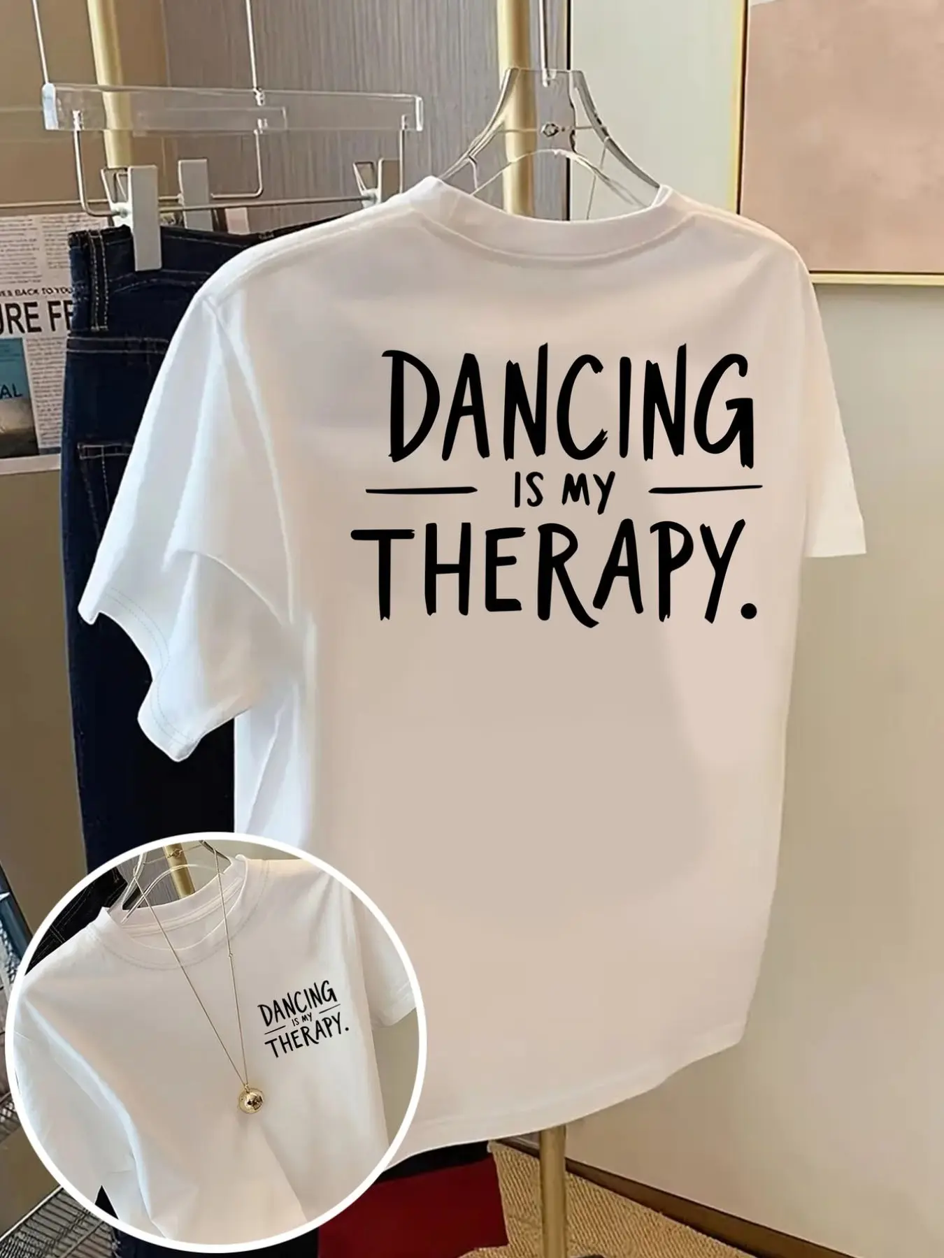 Women's Trendy Dancing Is My Healing Graphic T-Shirt, Casual Round Neck Short Sleeve Top, Perfect for Dancers and Daily Wear