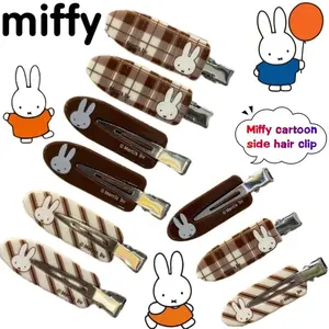 Miffy cartoon hairpin high color value cute girl heart creative sweet fresh simple curry color check broken hair bangs clip 3pcs