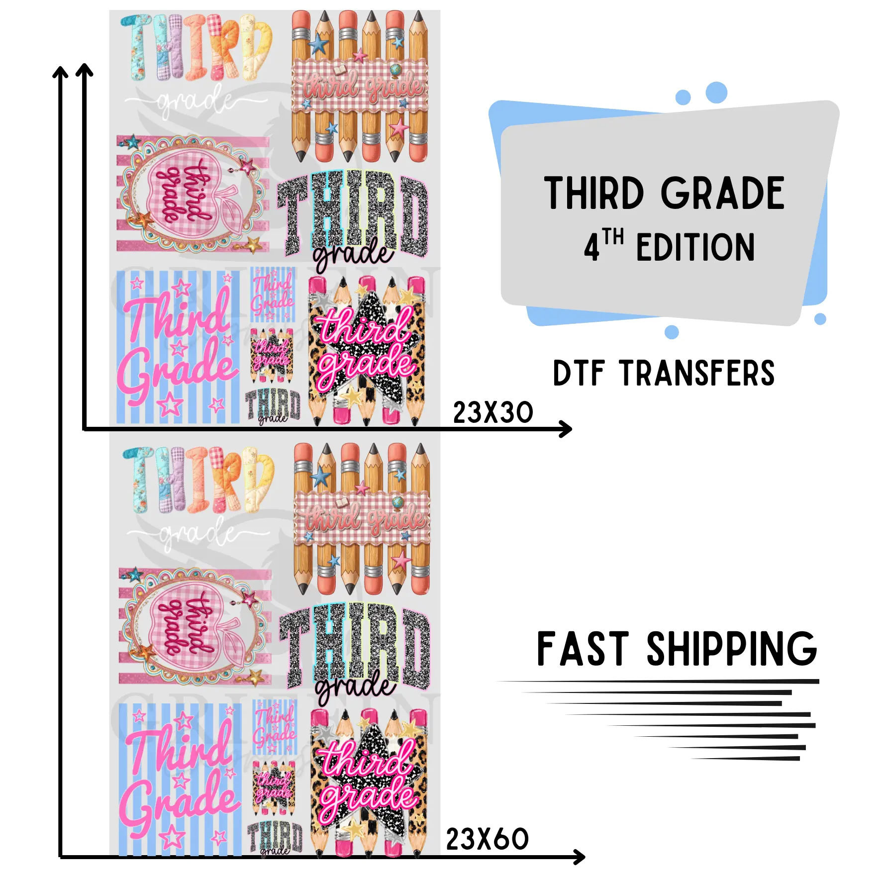 Third Grade .4 | Premade DTF Transfer Gang Sheet For Graphic Tees