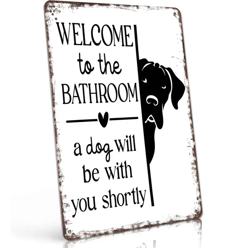 Vintage Aluminum-Based Home Sign - Quirky, Stylish, Novelty 8x12in Humorous Plaque, "Welcome To The Bathroom A Dog Will Be With You Shortly" Wall Decor for Restrooms, Ideal Mother's Day Gift, Quirky Home Signs, Stylish Home Signs