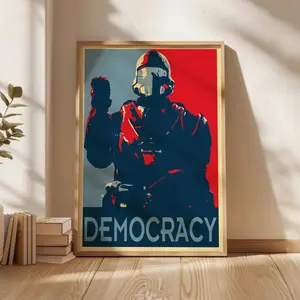 Helldivers 2 Soldier Poster, Super Earth Propaganda Wall Art, Managed Democracy Print, Sci-Fi Gaming Decor, Liber-Tea Gift