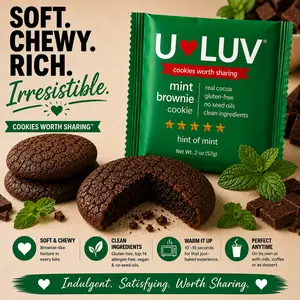 U-LUV Mint Brownie Cookie 4-Pack | Soft & Chewy Cookies | Gluten Free | Made with Avocado Oil | Clean Ingredients | Allergen Friendly