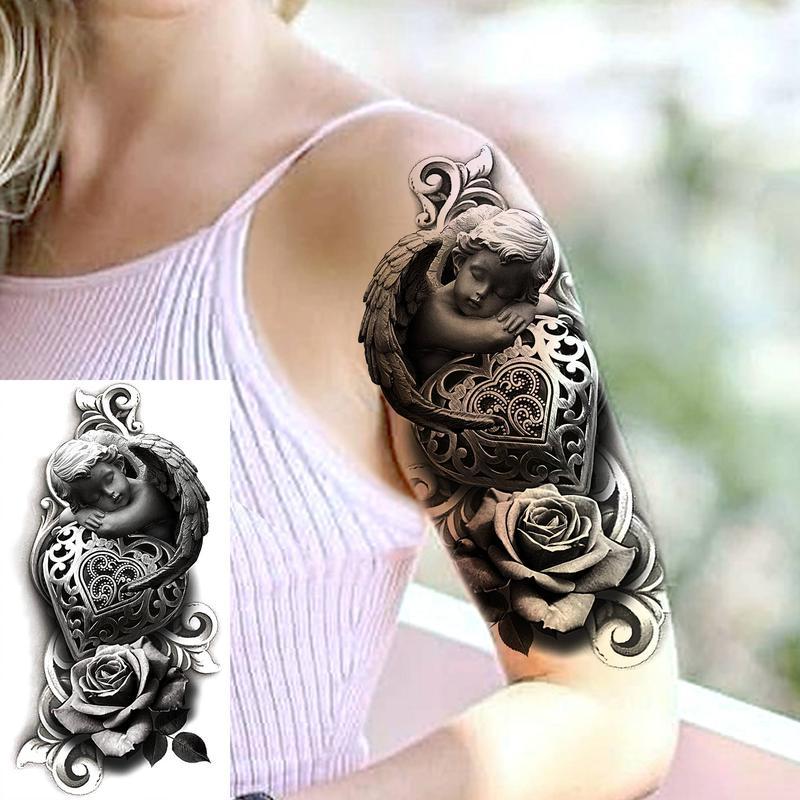 8pcs Half Arm Sleeve Skull & Rose,Animal Pattern Temporary Tattoo Sticker,Body Art Sticker For Women & Men