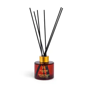HABIBI NEW YORK 100ml Oil-Filled Scented Glass Bottle Reed Diffuser - Premium Long-Lasting Home Aroma Freshener, Elegant Indoor Room Scent for Home Use, Splendid Sunset & Velvet Petal Fragrance