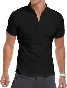 Men's Long/Short Sleeve Polo Shirts Quarter-Zip Casual Slim Fit Mock Neck Basic Designed Cotton Shirts