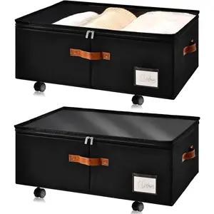 Under Bed Storage Organizer with Wheels, Underbed Container with Clear Lid Cover, Storage Bag Box with Visiable Window for Clothes, Bedsheet, Pillow, 2 Pack