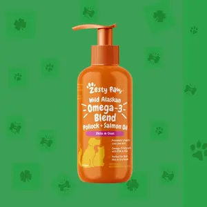 Zesty Paws Wild Alaskan Salmon Oil with EPA & DHA, nourishing Omega-3 Fish Oil blend for Dogs & Cats, Healthy Skin & Coat