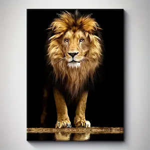 [Realistic Lion Canvas Art] Striking Realistic Lion Canvas Art with Solid Wood Frame |   Majestic Wildlife Decor for Home, Office, or Holiday Aesthetics - Indoor Wall Hanging Poster, Lion Wall Decor