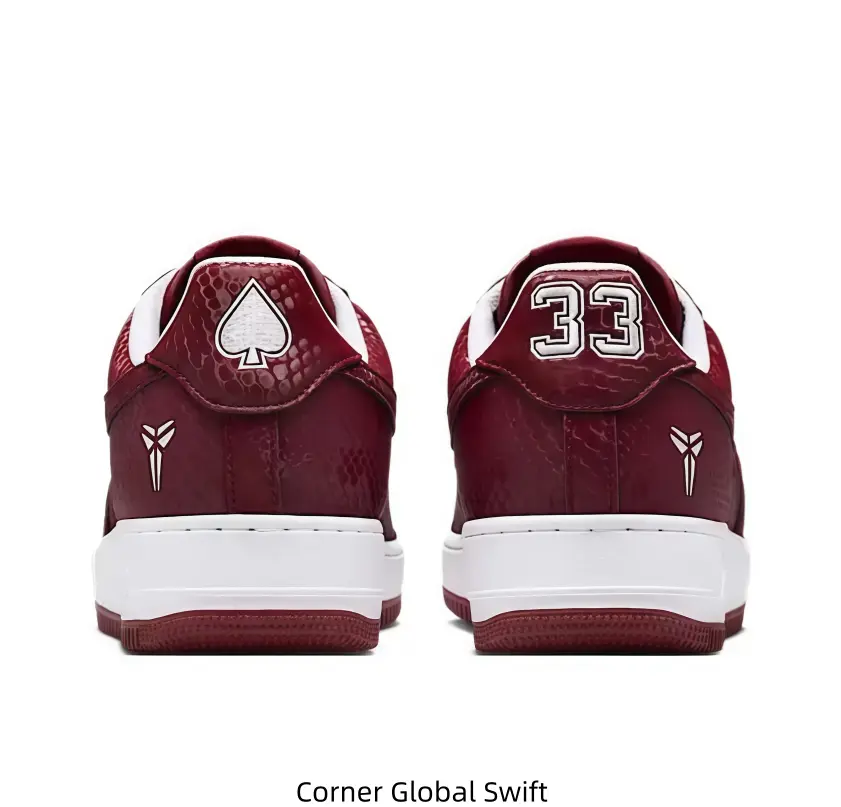 Burgundy Low-Top Casual Sneakers with Snakeskin Texture Leather, White Midsole, Retro Streetwear Style