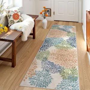 Dahlia Floral Washable Runner Rug for Hallway,2x6 Multicolored Kitchen Runner Rug, Non Slip Carpet Runners for Hallway 6ft, Boho Low Pile Bathroom Runners for Bedroom Laundry,Multi