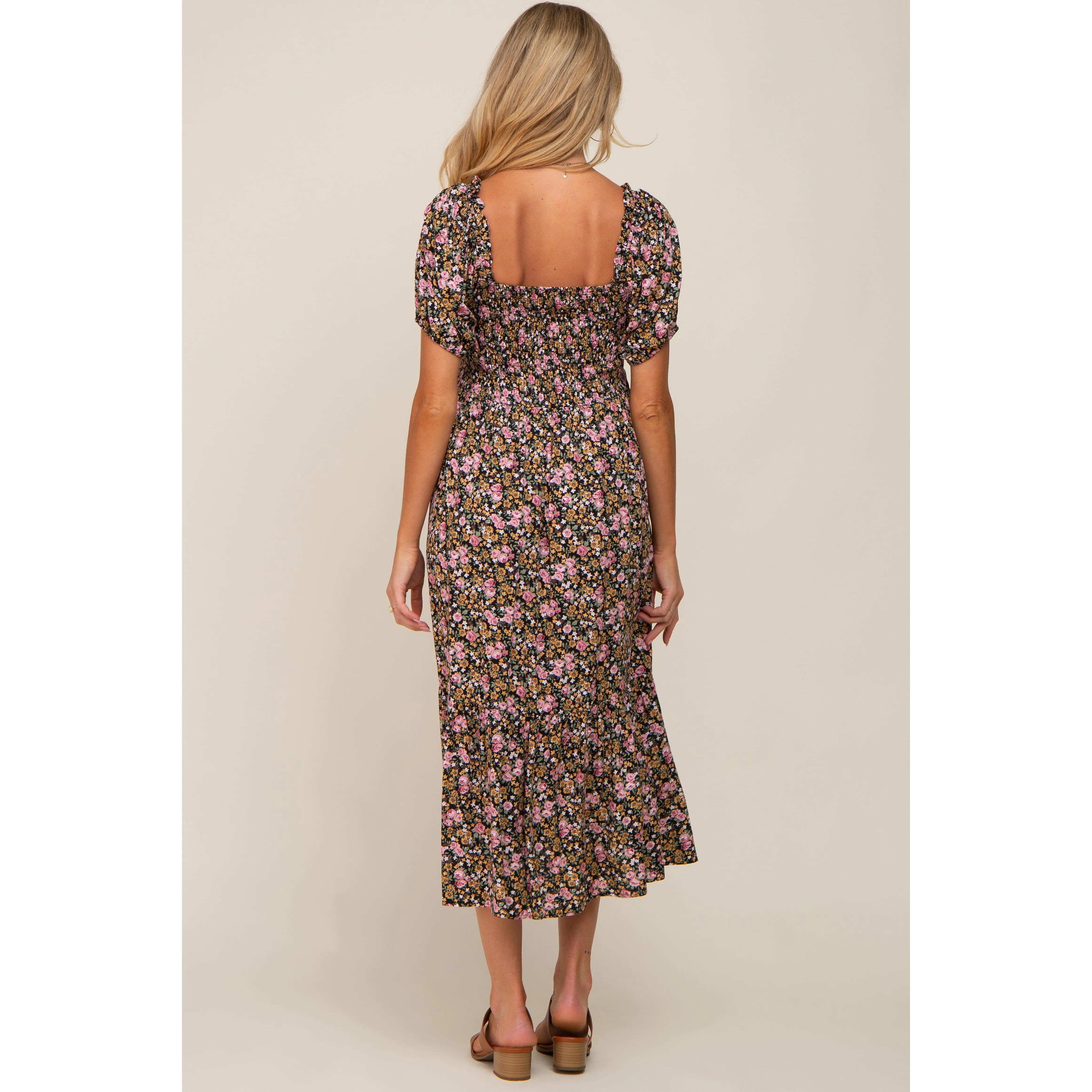knee length dresses for ladies Floral Chiffon Midi Dress