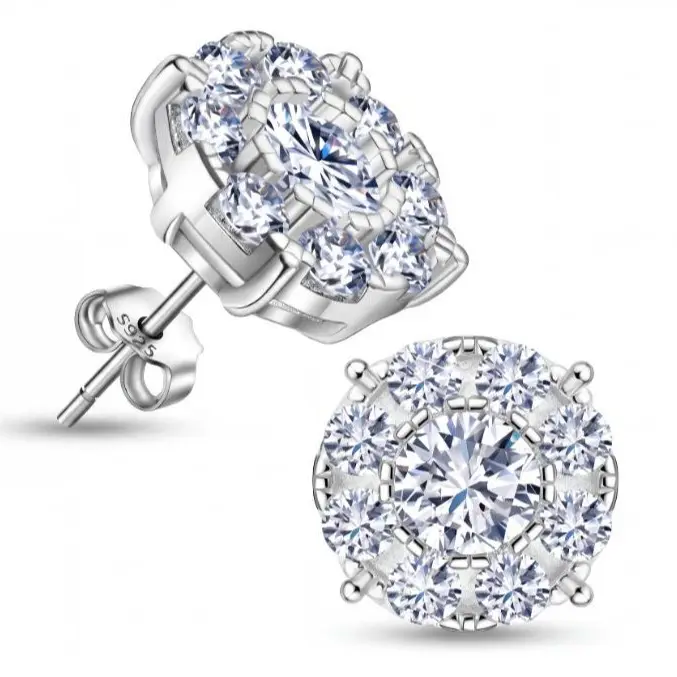 Women's Classic   Retro  Round Halo Stud Earrings - Hypoallergenic Diamond-Alternative Sparkly Cluster Fine  Fashion   Jewelry, Ideal Anniversary Gift