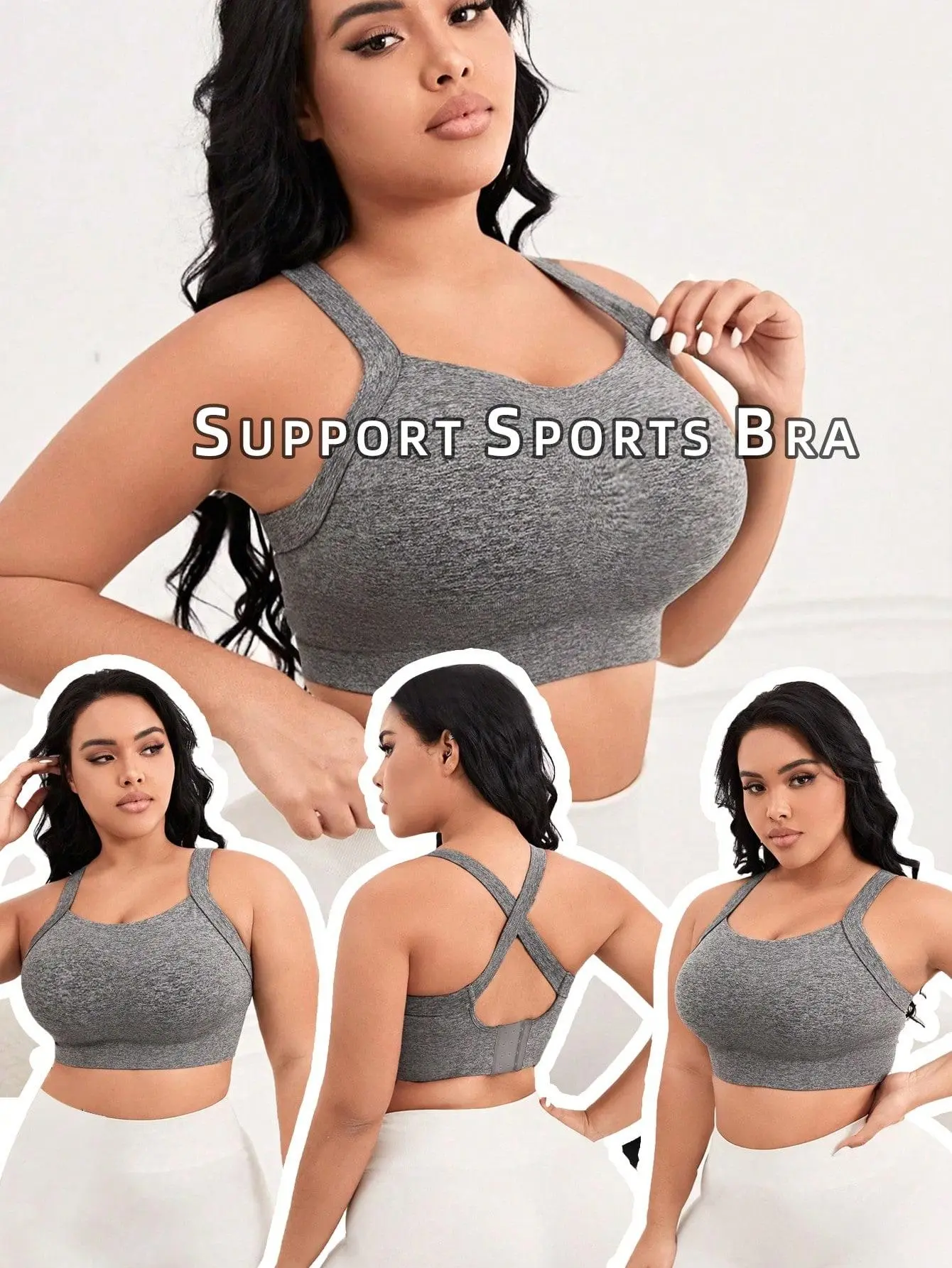 Ladies' grey high-support seamless sports bra Ladies' grey high-support seamless sports bra