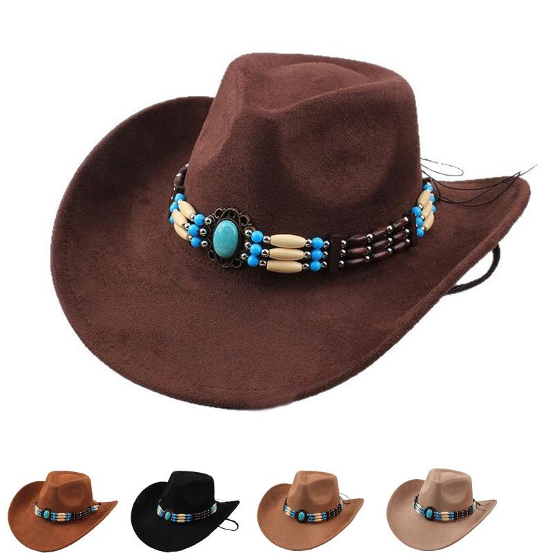 Jazz hat European and American fashion imitation leather velvet imitation wool felt hat neutral versatile top hat men's and women's cowboy hats big edge