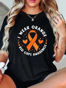 Unisex 100% Cotton I Wear Orange Ribbon RSD CRPS Awareness Orange Ribbon CRPS T-Shirt – Eye-catching Design, Everyday Casual, Street Style Tee