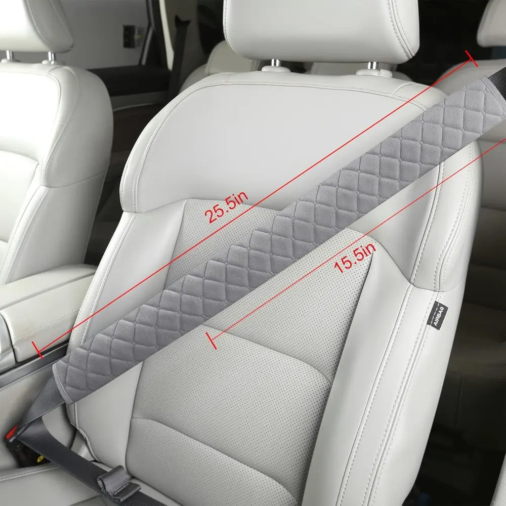 15.5in Leather Cushioned Car Seat Belt Cover, Soft Shoulder Neck Chest Protector Pad, Universal for Adults, Fits Sedans-SUVs-Trucks, Auto Interior Accessory, 1pc Gray with Manufacturer Warranty, Cushioned Pad