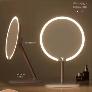 Portable Vanity Makeup Mirror with Lights, Rechargeable Touch Control for 3-Speed Brightness, Multi-Angle LED Cosmetic Mirror for Makeup & Grooming, Vanity Bathroom Mirror