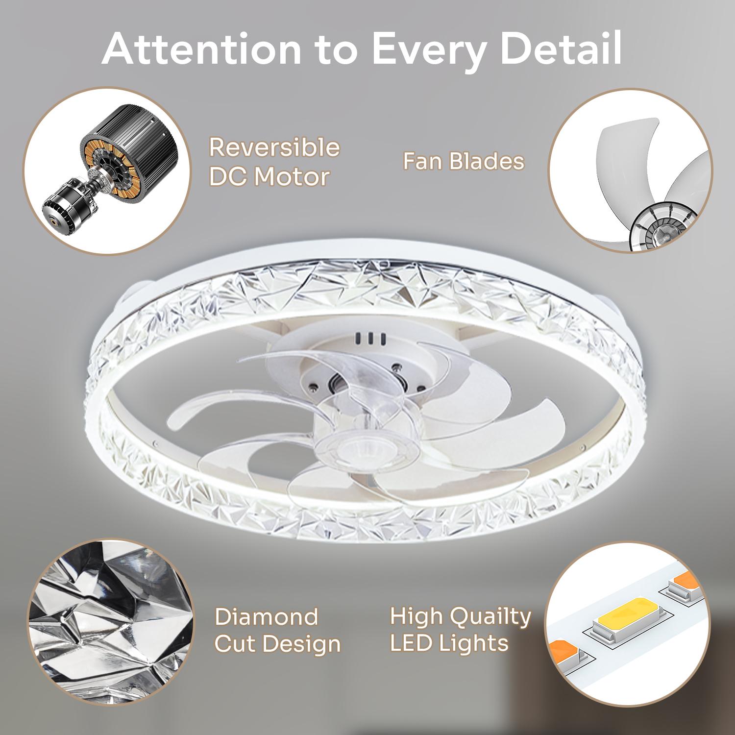 GALENTAL Cristais Multifunctional Ceiling Fan with Light, Remote Control/APP, 6 Wind Speeds, Timing Function, Reversible DC Motor, Adjustable Brightness & 3 Color Temperatures, Low Noise for Living Room, Bedroom, Study