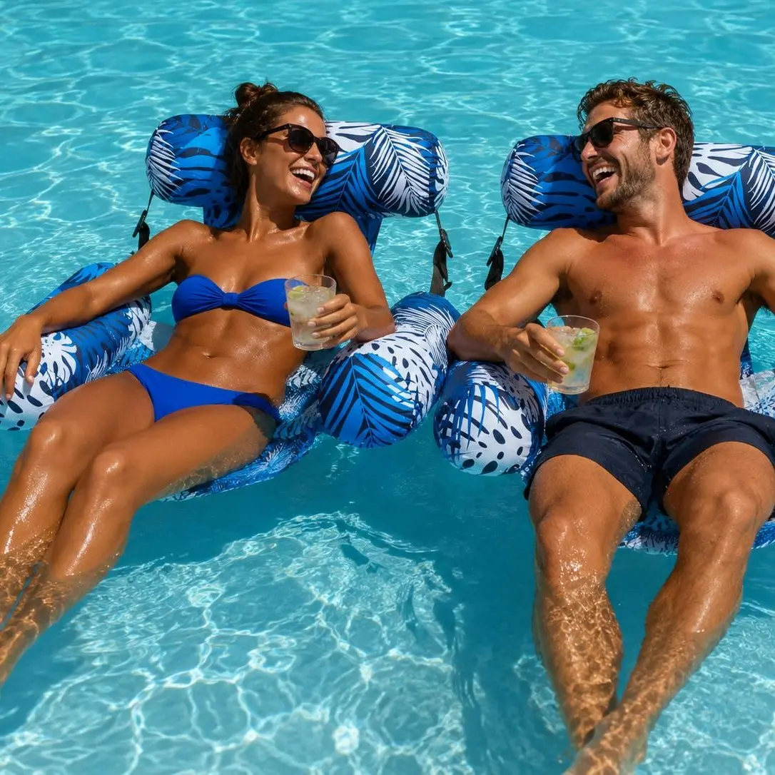 2-Pack Pool Floaties Hammock - Inflatable Backrest Lounge Chair, Comfortable Water Seat, Portable Summer Float for Lake, River Pool Party