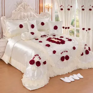 Luxury white & red rose bedding set