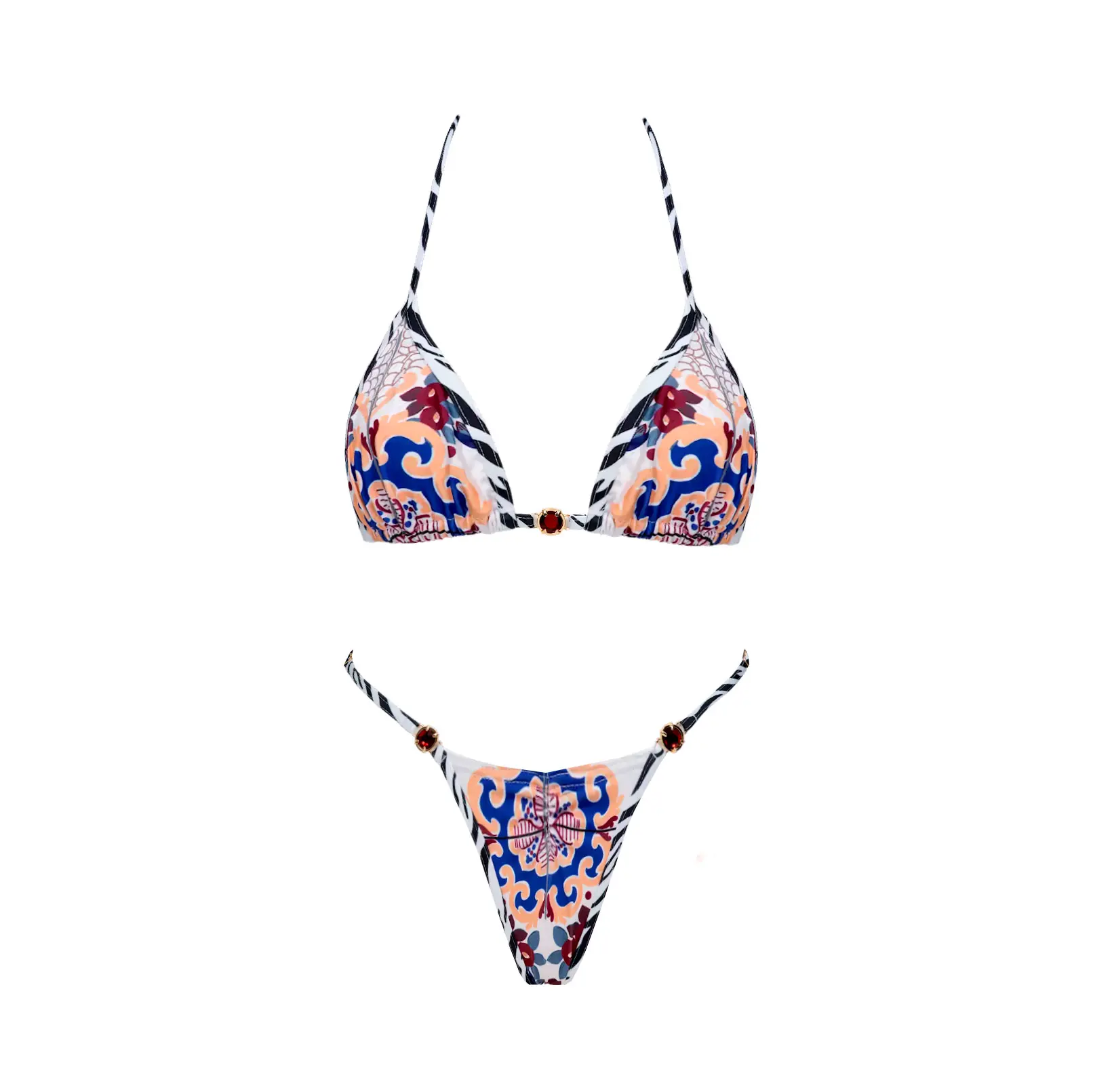 2026 new printed triangle bag mini bikini two-piece set—fashionable, sexy low-rise women’s two-piece swimsuit set for holidays, casual beachwear, swimwear, and hot spring wear
