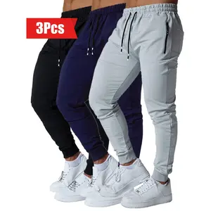 3PCS Zipper Pockets Men's Sweatpants, Tapered Joggers for Athletic Workout, Jogging, Running
