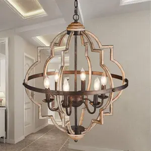 Orb 6-Light Chandelier Rustic Vintage Metal Chandelier Stardust Finish Foyer Chandelier Adjustable Height Dining Light Living Room Lighting Kitchen Chandelier UL Listed