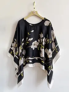 Elegant Plant Pattern Print Shawl, Vibrant Silk Scarf, Delicate Animal Shape Wrap, Suitable for All Seasons Travel