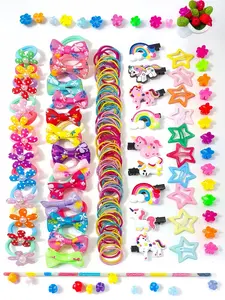 906pcs, Cute hair accessories - Sweet girls' rainbow hair accessory set, with multiple styles, including elastic hair ties, hair bands, hair grips, rainbow ponytail clips, suitable for daily headwear styling