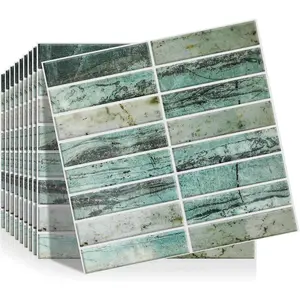 10-Sheet Peel and Stick Backsplash, 12" * 12"  Texture Stick  Tiles Backsplash for Kitchen & Bathroom,Thicker Design Peel and Stick Wall Tiles(Greenstone )