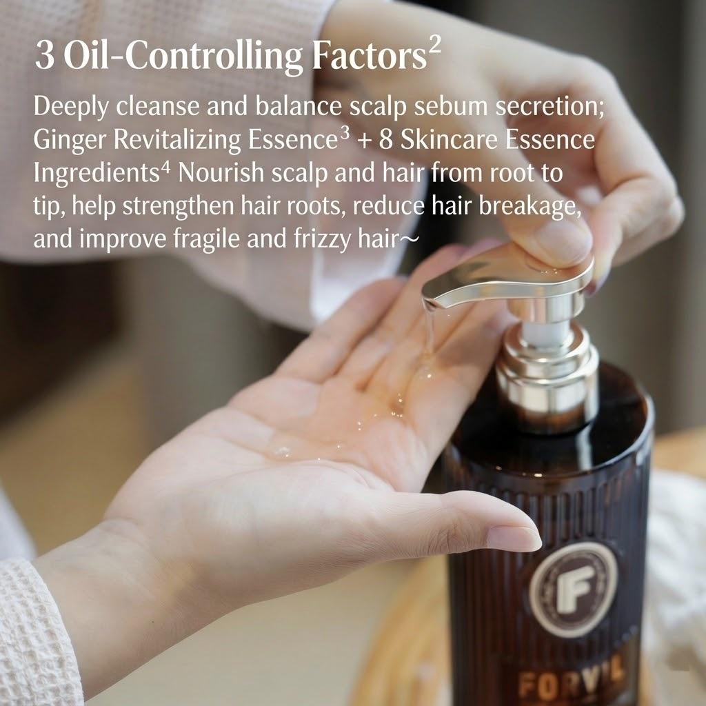 The Viral Sensation for Voluminous Hair — FORVIL "Big Brown Bottle" Ginger Shampoo: Strengthens Roots, Controls Oil, and Prevents Breakage—Helping You Enjoy Luxuriously Full Hair (520ml)